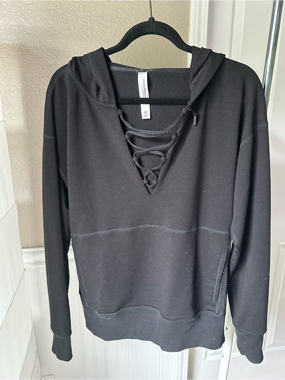 Lorna Jane Black Lace-Up Hoodie Sweatshirt